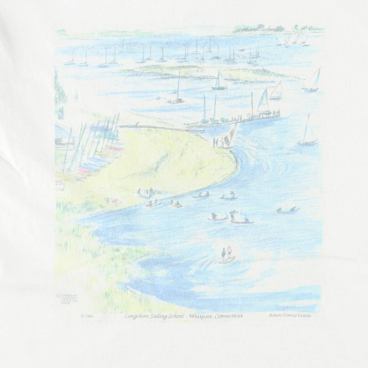 90'S Preferred Sportswear Print T-Shirt, Made in USA, Men's Size L (Equivalent), Vintage cotton white type Vintage Second Hand