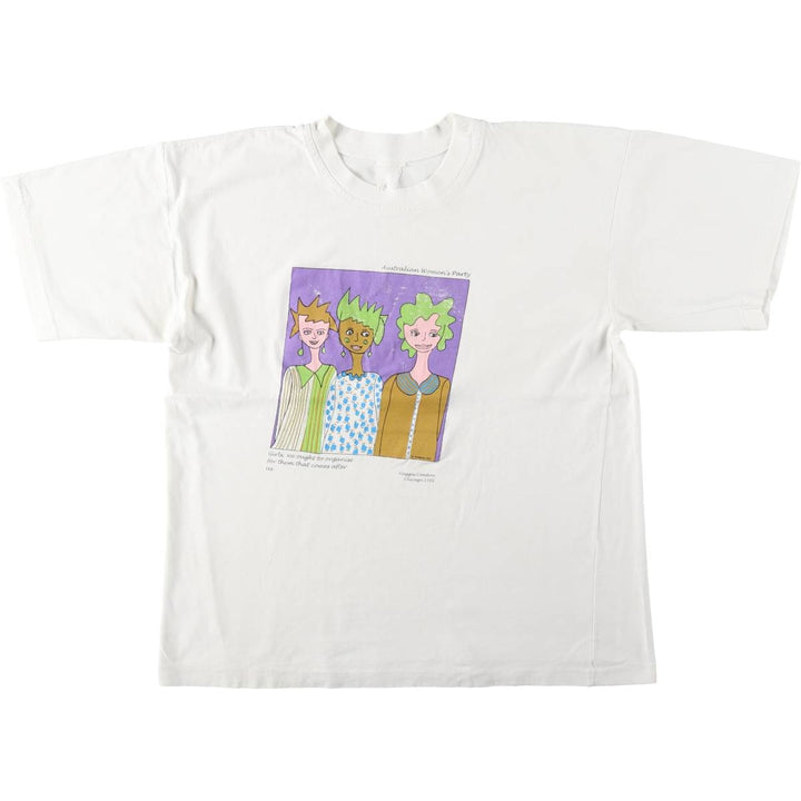 ~90'S Australian Women's Party Print T-Shirt, Men's Size L (Equivalent), Vintage unclear white type Vintage Second Hand