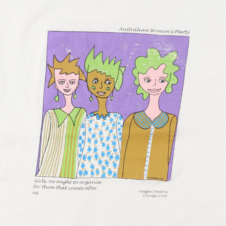 ~90'S Australian Women's Party Print T-Shirt, Men's Size L (Equivalent), Vintage unclear white type Vintage Second Hand
