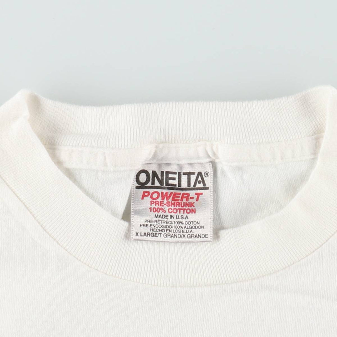 90'S ONEITA POWER-T Printed T-shirt Made in USA Men's XL Vintage cotton white type Vintage Second Hand