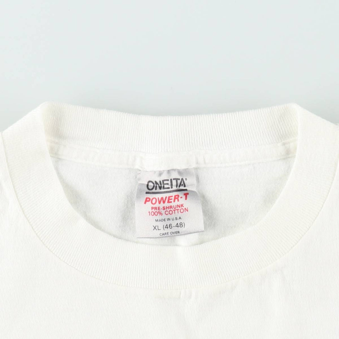 90'S ONEITA POWER-T Printed T-shirt Made in USA Men's XL Vintage cotton white type Vintage Second Hand