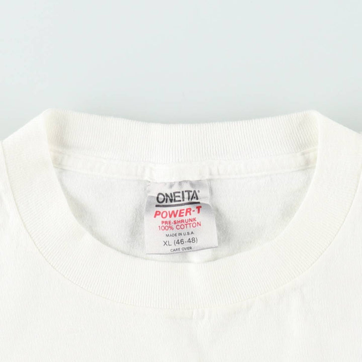 90'S ONEITA POWER-T Printed T-shirt Made in USA Men's XL Vintage cotton white type Vintage Second Hand