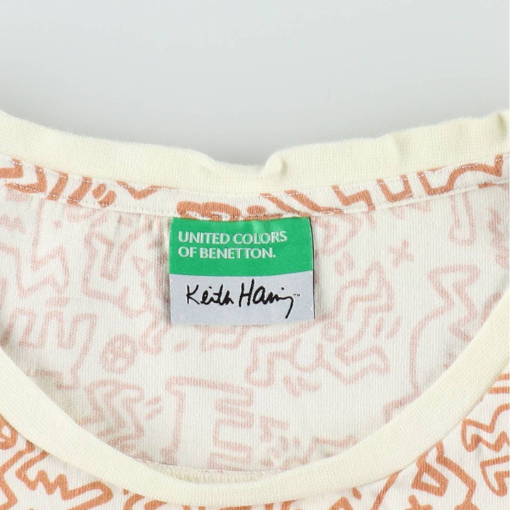 United Colors of Benetton Keith Haring all-over print art t-shirt, men's size XL equivalent, vintage. cotton white type Vintage Second Hand
