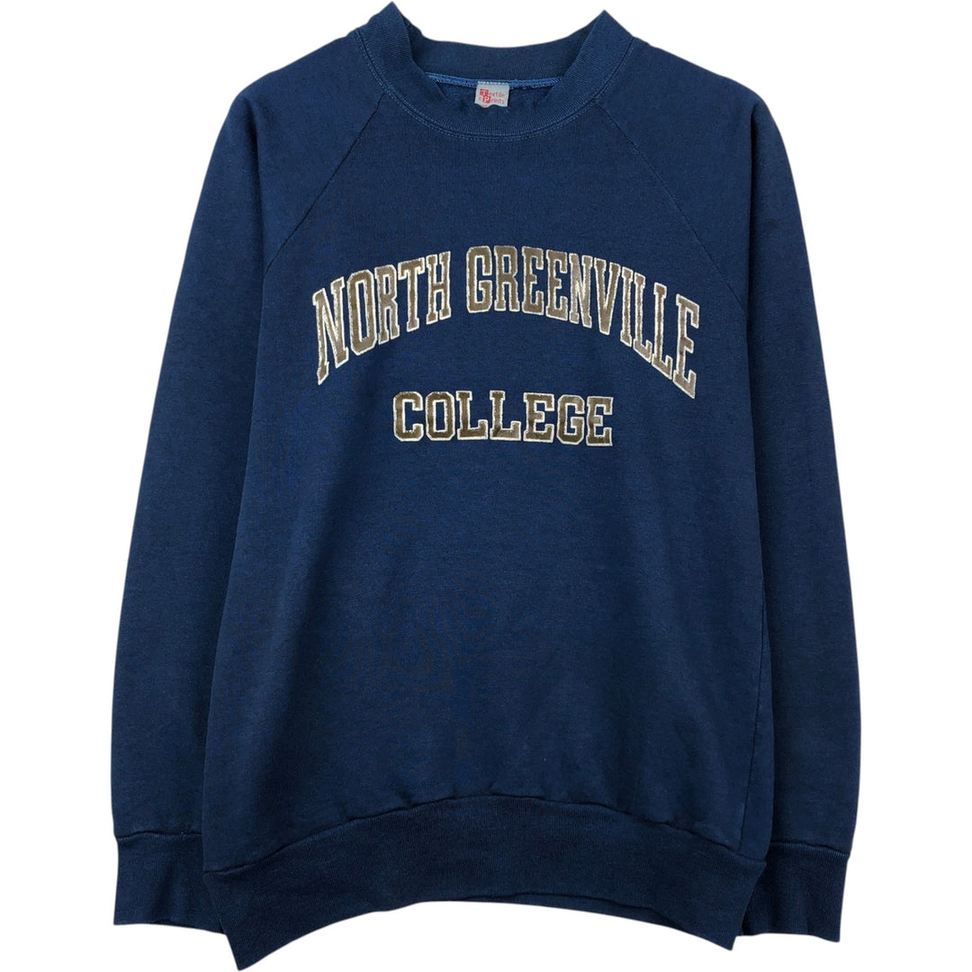 80'S Textile Prints College Sweatshirt, Made in USA, Men's Size S (Equivalent), Vintage polyester navy blue type Vintage Second Hand