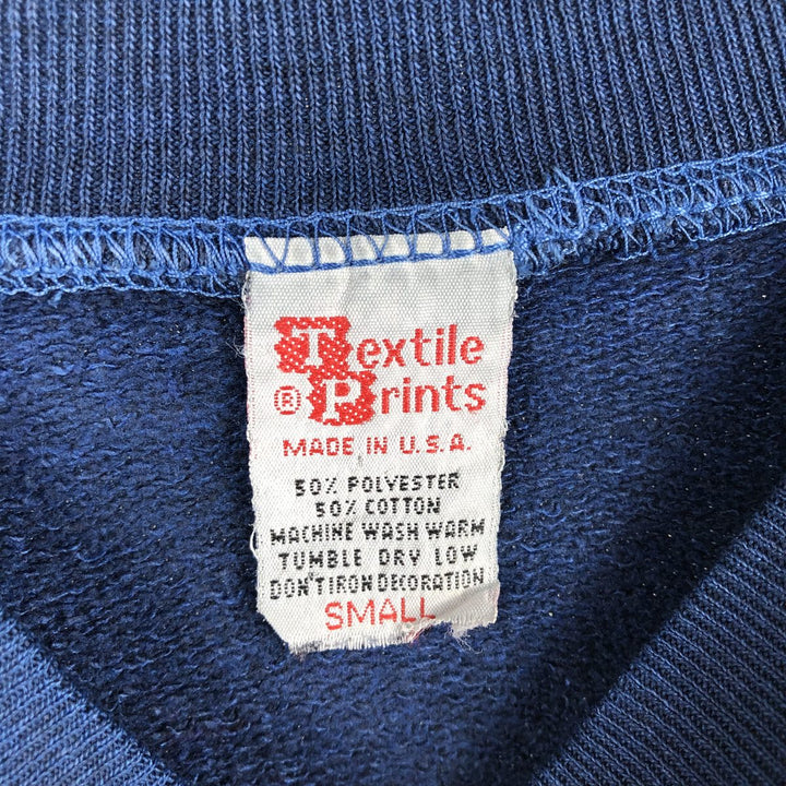 80'S Textile Prints College Sweatshirt, Made in USA, Men's Size S (Equivalent), Vintage polyester navy blue type Vintage Second Hand