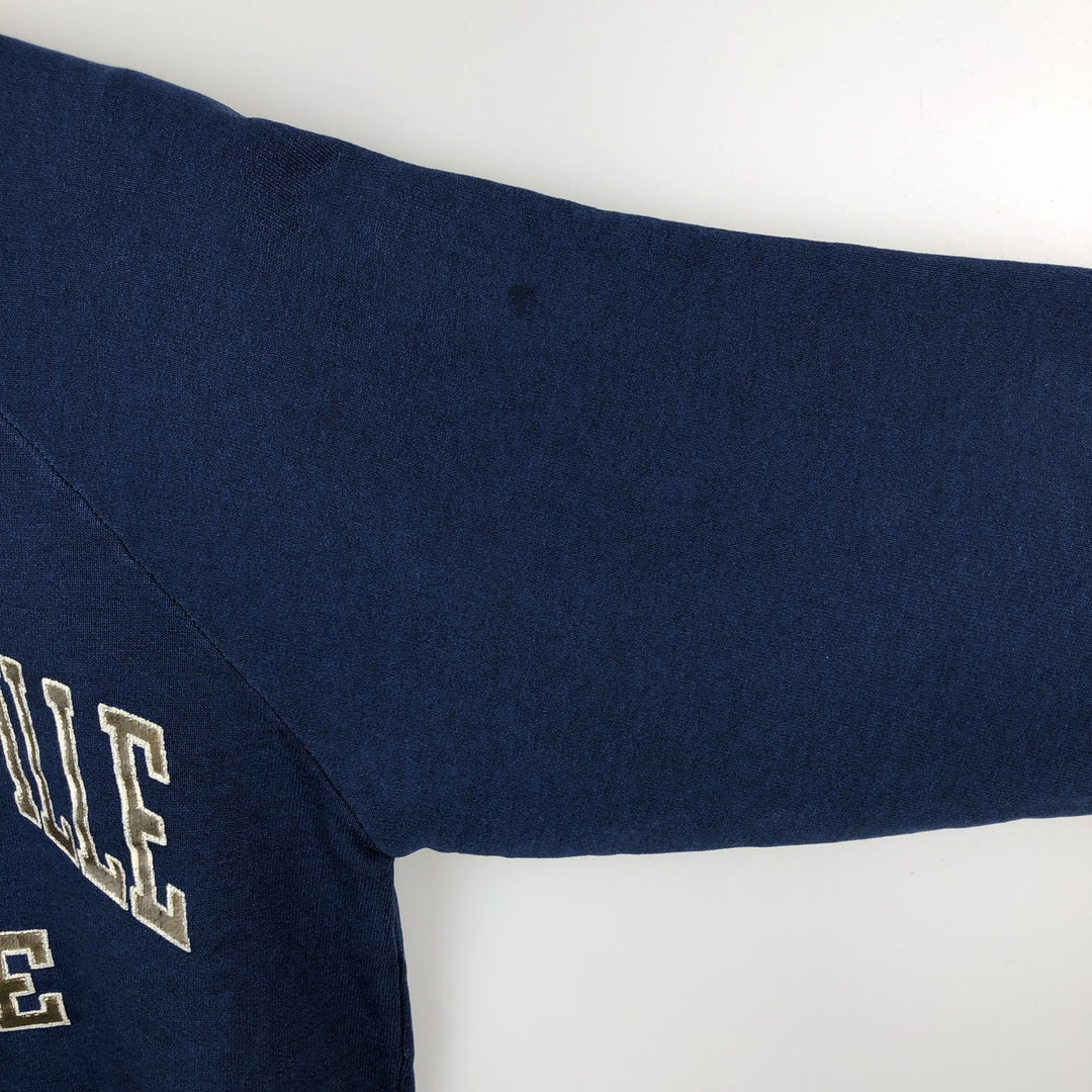 80'S Textile Prints College Sweatshirt, Made in USA, Men's Size S (Equivalent), Vintage polyester navy blue type Vintage Second Hand