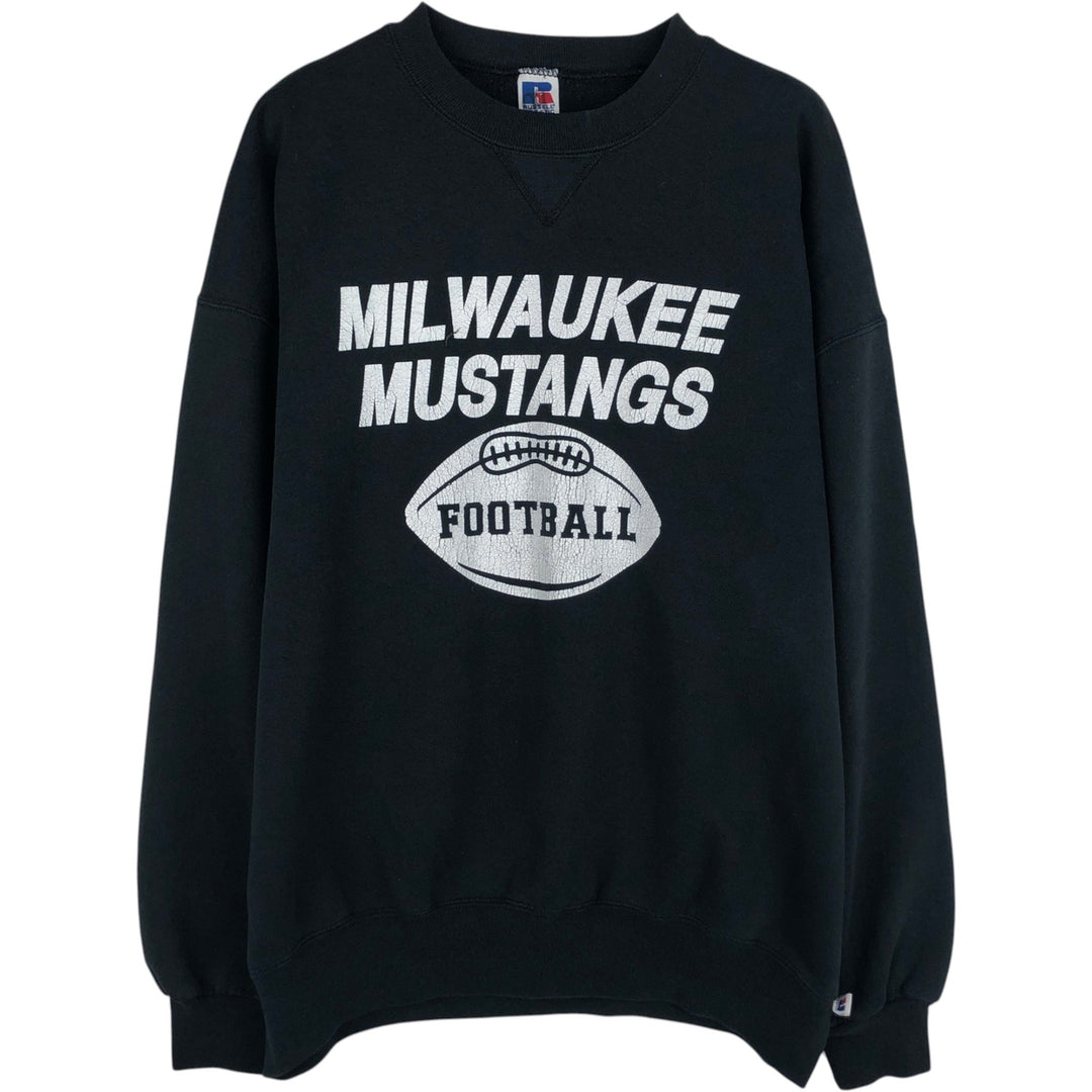 90'S Russell Milwaukee Mustangs Print Sweatshirt, Made in USA, Men's XXL equivalent. cotton black type Vintage Second Hand