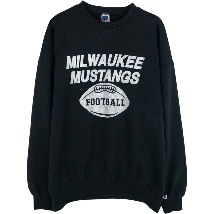 90'S Russell Milwaukee Mustangs Print Sweatshirt, Made in USA, Men's XXL equivalent. cotton black type Vintage Second Hand