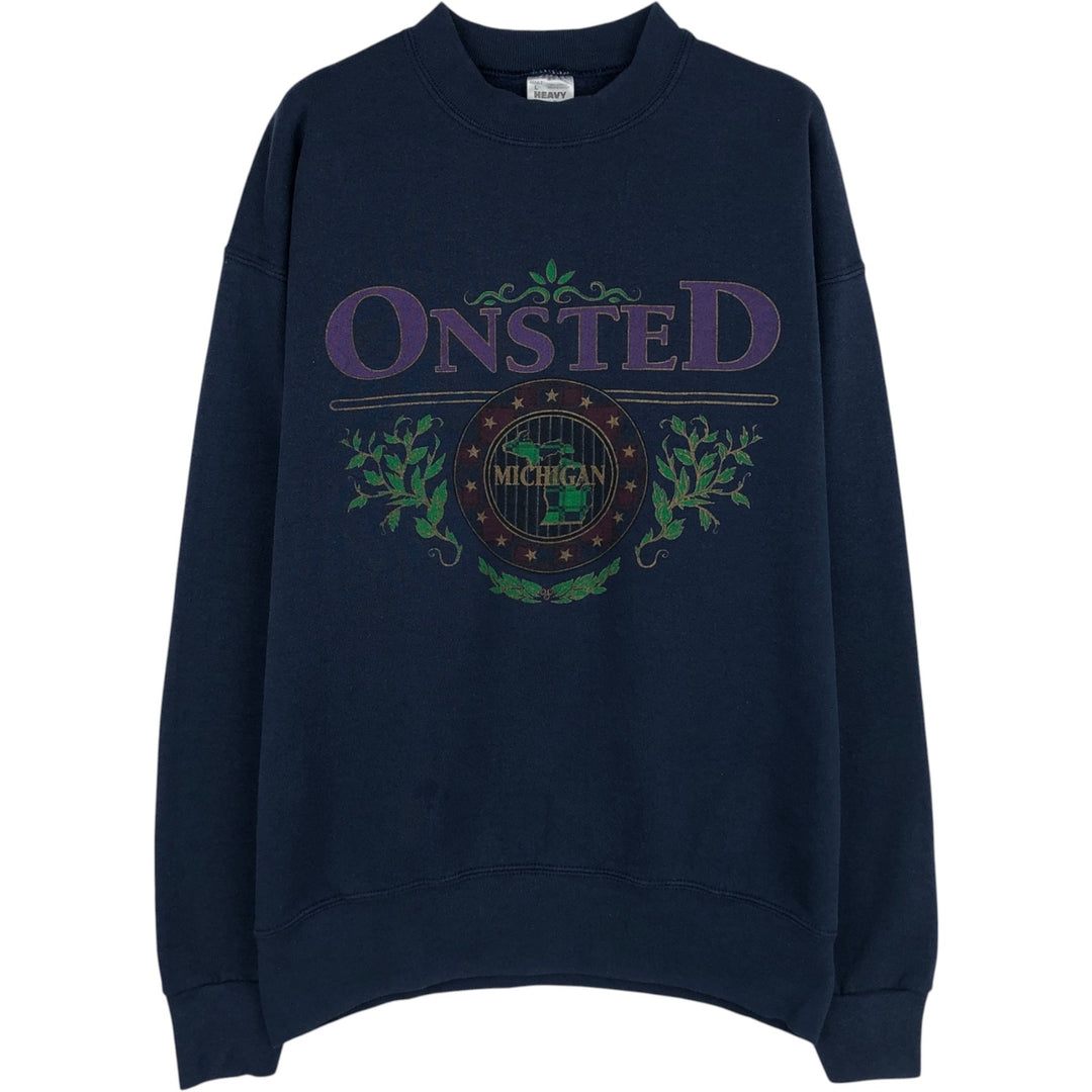 90'S Fruit of the Loom printed sweatshirt, made in the USA, men's size L, vintage cotton navy blue type Vintage Second Hand