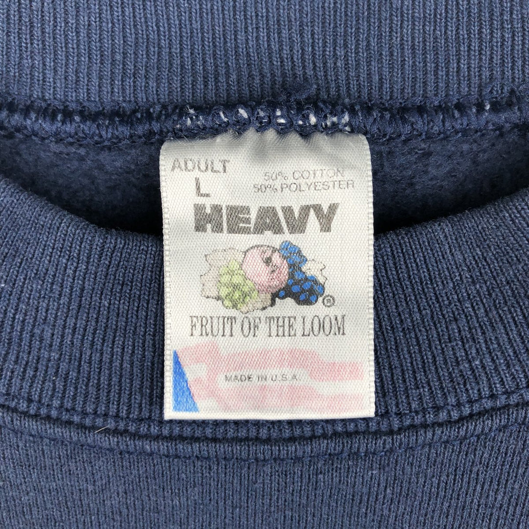 90'S Fruit of the Loom printed sweatshirt, made in the USA, men's size L, vintage cotton navy blue type Vintage Second Hand