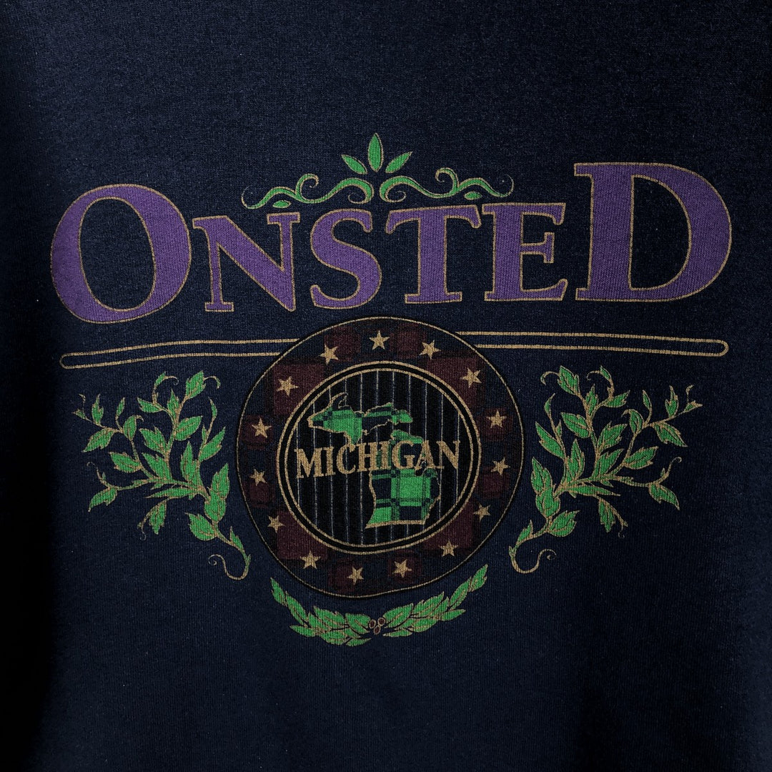 90'S Fruit of the Loom printed sweatshirt, made in the USA, men's size L, vintage cotton navy blue type Vintage Second Hand