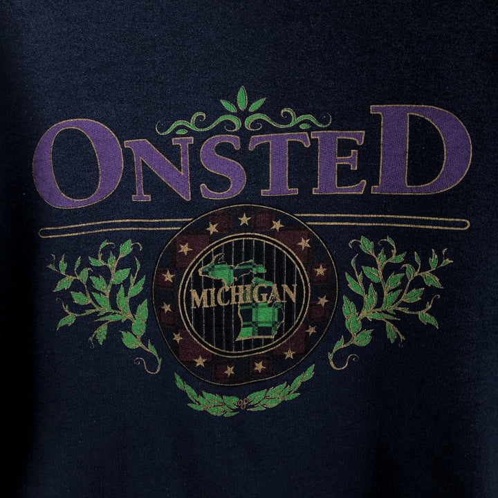 90'S Fruit of the Loom printed sweatshirt, made in the USA, men's size L, vintage cotton navy blue type Vintage Second Hand