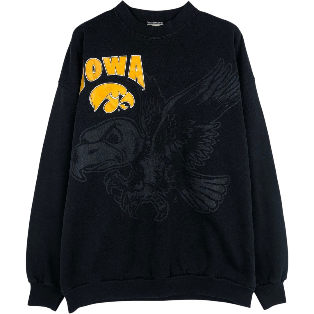 90'S Tultex University of Iowa Eagle Pattern College Character Sweatshirt, Made in USA, Men's XL (approx.) cotton black type Vintage Second Hand