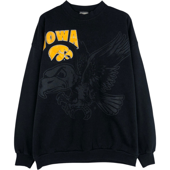 90'S Tultex University of Iowa Eagle Pattern College Character Sweatshirt, Made in USA, Men's XL (approx.) cotton black type Vintage Second Hand