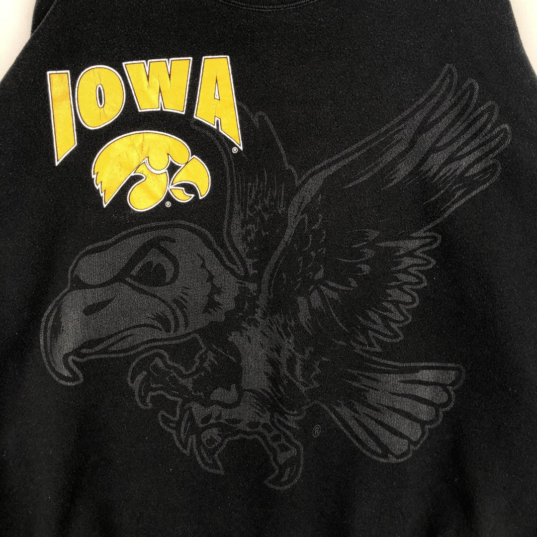 90'S Tultex University of Iowa Eagle Pattern College Character Sweatshirt, Made in USA, Men's XL (approx.) cotton black type Vintage Second Hand