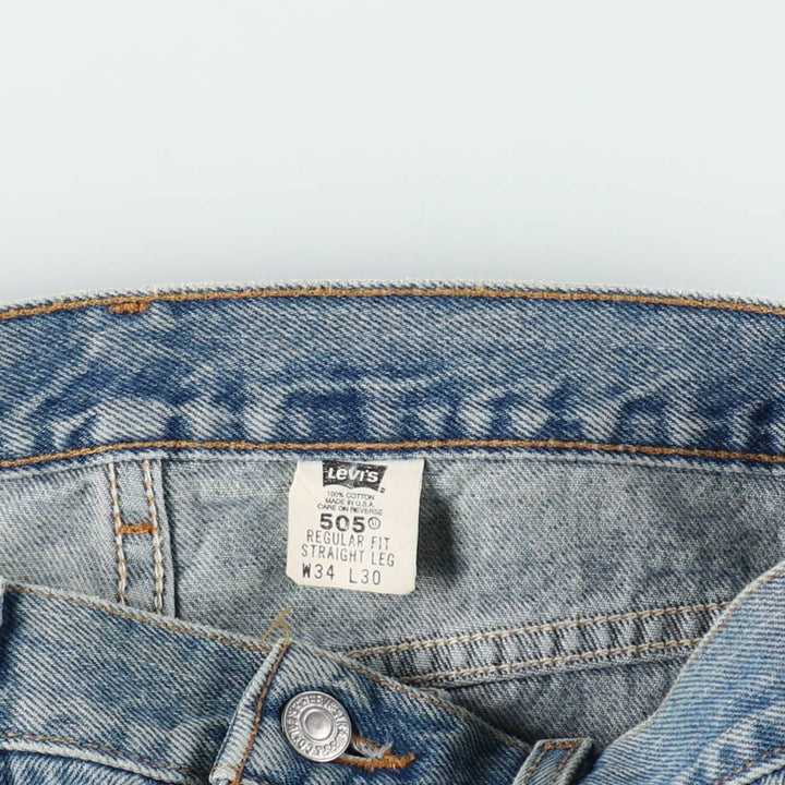 00'S Levi's 505 REGULAR FIT STRAIGHT LEG tapered denim pants made in USA, men's size w34 cotton blue type Vintage Second Hand
