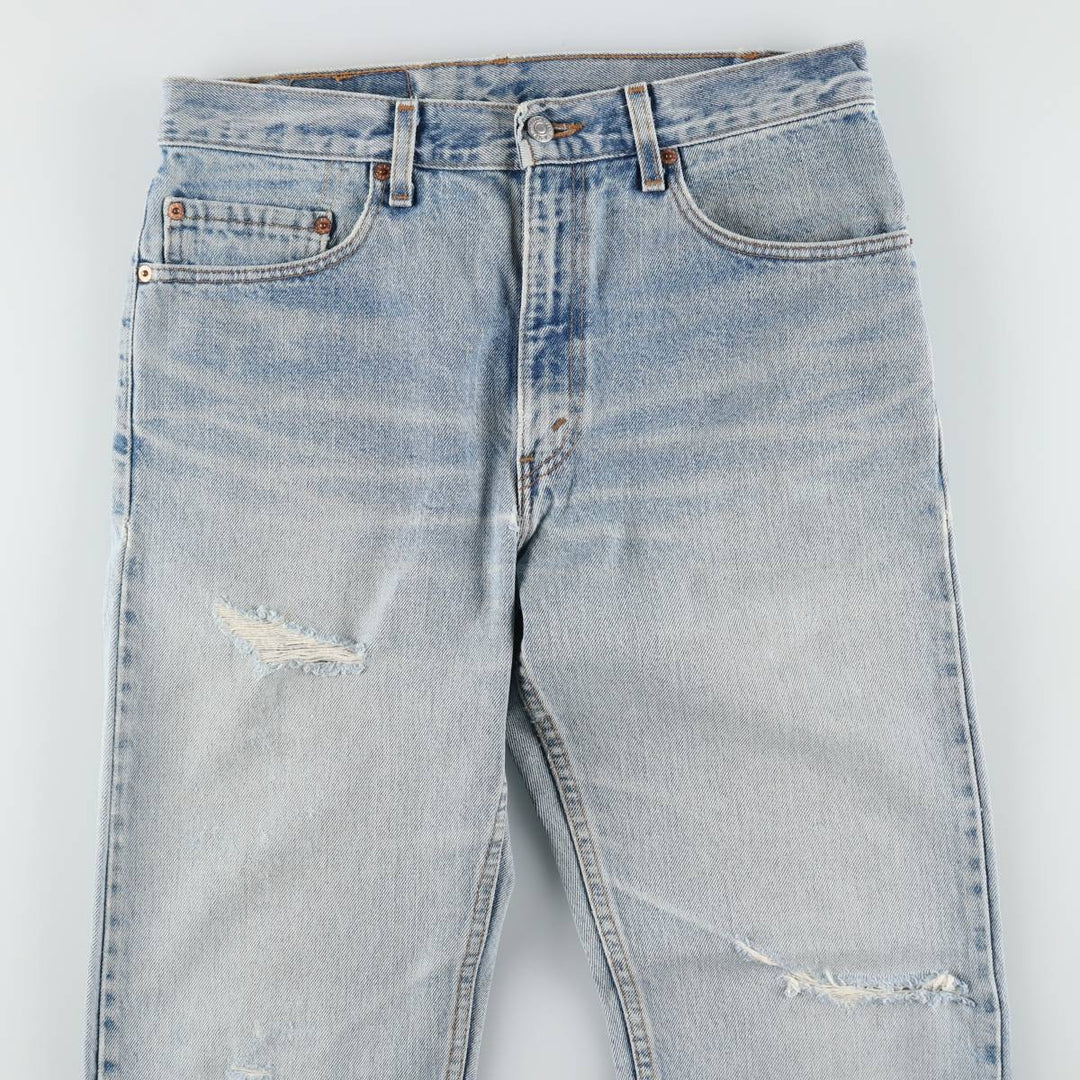 00'S Levi's 505 REGULAR FIT STRAIGHT LEG tapered denim pants made in USA, men's size w32 cotton blue type Vintage Second Hand