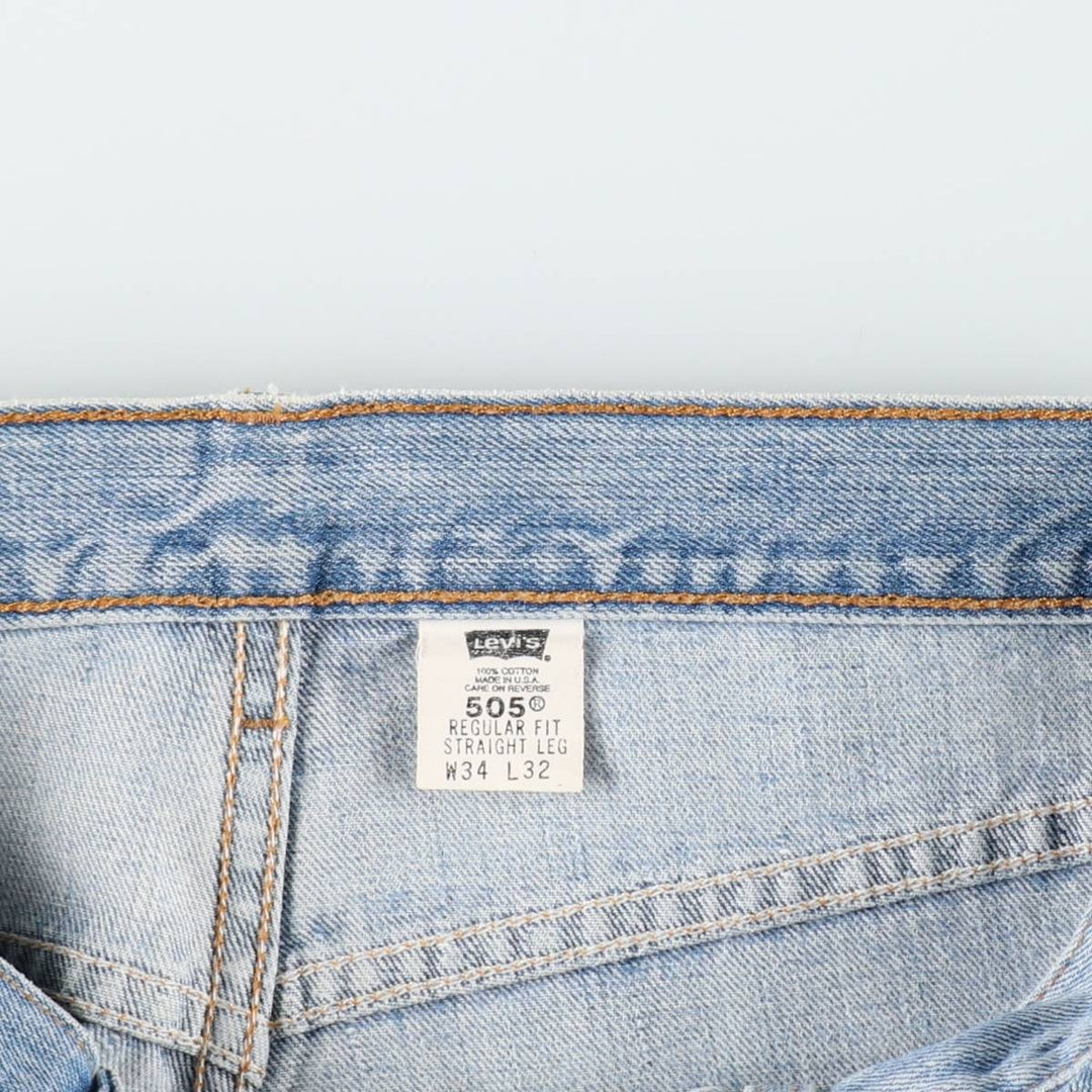 00'S Levi's 505 REGULAR FIT STRAIGHT LEG tapered denim pants made in USA, men's size w34 cotton blue type Vintage Second Hand