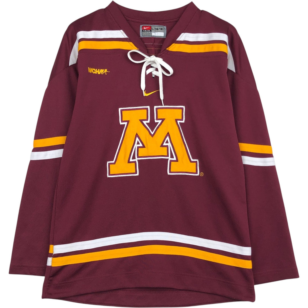 ~2000'S Nike TEAM MINNESOTA University of Minnesota Lace-up 3/4 Sleeve College Game Shirt Hockey Shirt Men's Size L polyester burgundy type Vintage Second Hand