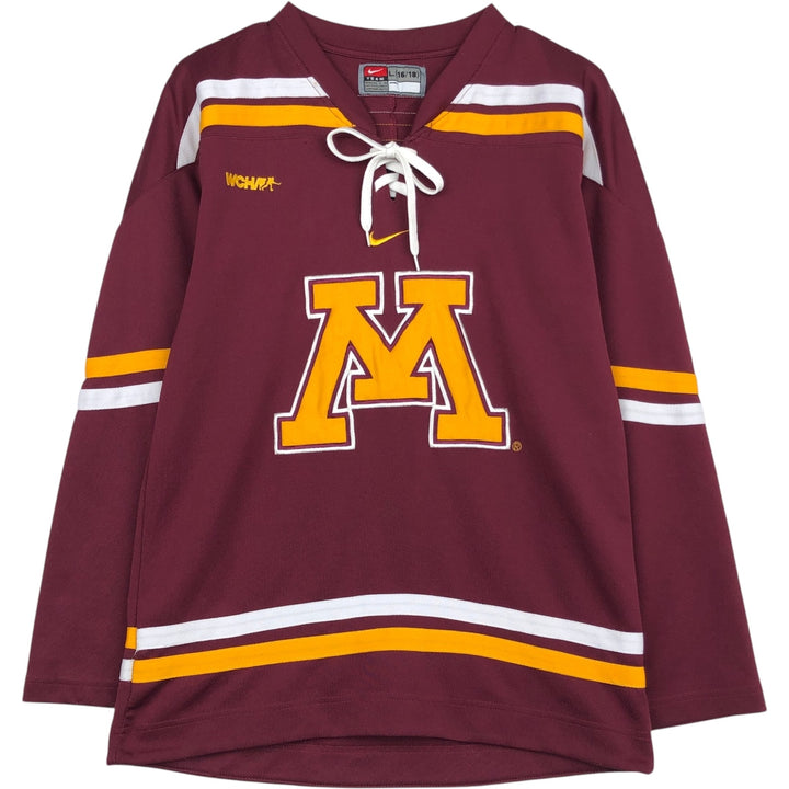 ~2000'S Nike TEAM MINNESOTA University of Minnesota Lace-up 3/4 Sleeve College Game Shirt Hockey Shirt Men's Size L polyester burgundy type Vintage Second Hand