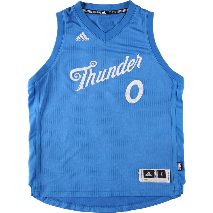 Adidas NBA Oklahoma City Thunder Swingman Stripe Pattern Game Shirt Replica Uniform (Men's Size S) polyester blue type Vintage Second Hand