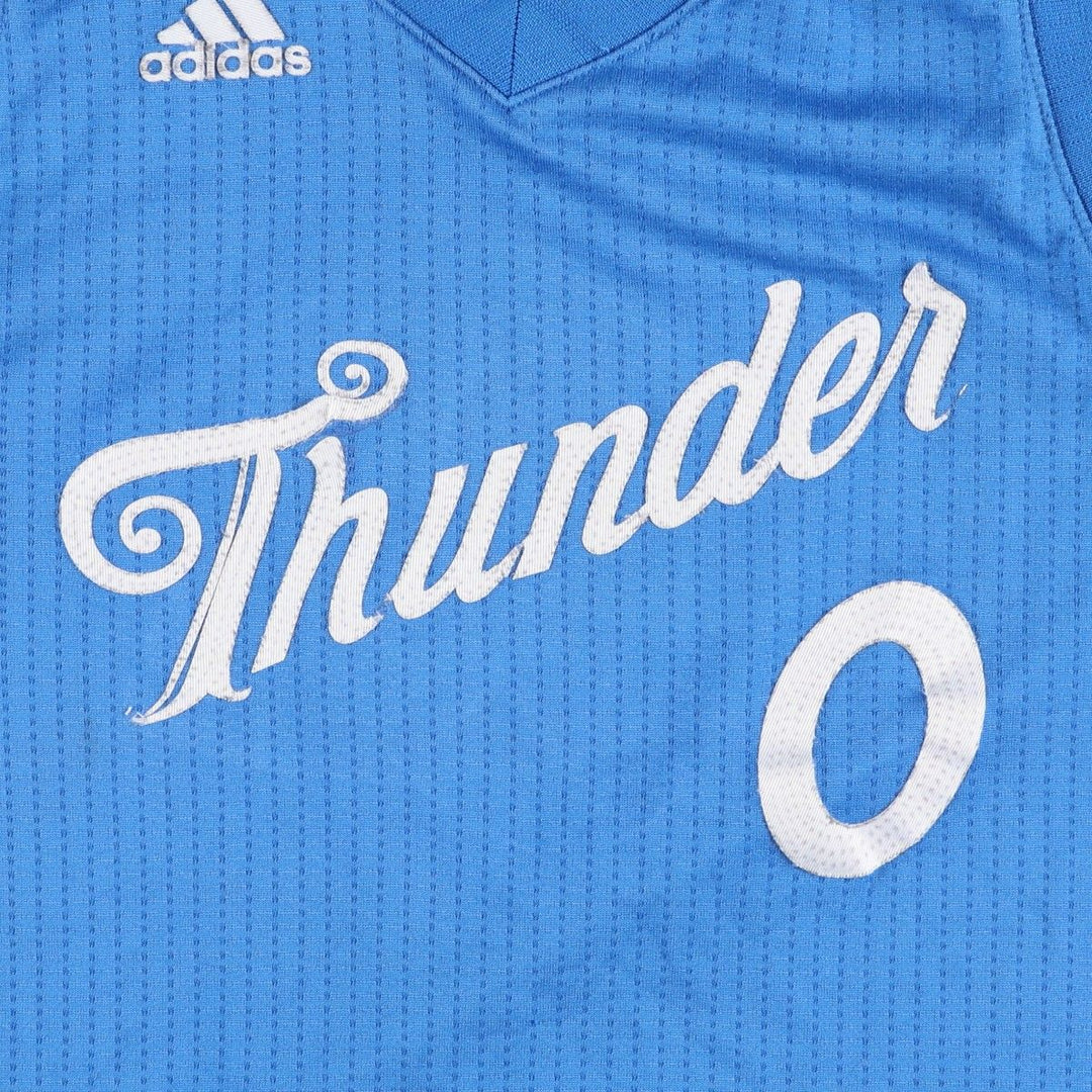 Adidas NBA Oklahoma City Thunder Swingman Stripe Pattern Game Shirt Replica Uniform (Men's Size S) polyester blue type Vintage Second Hand