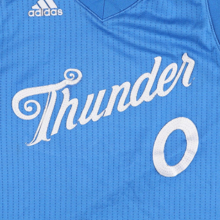 Adidas NBA Oklahoma City Thunder Swingman Stripe Pattern Game Shirt Replica Uniform (Men's Size S) polyester blue type Vintage Second Hand