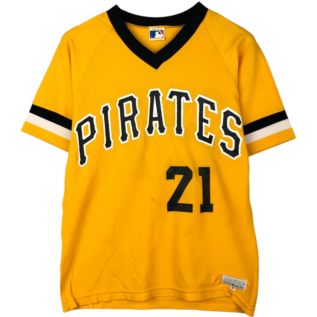 Sand-Knit MLB Pittsburgh Pirates V-Neck Game Shirt Baseball Shirt Made in USA Men's Size M unclear yellow type Vintage Second Hand