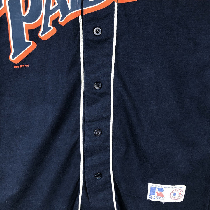 90'S Russell Nublend MLB San Diego Padres Game Shirt Baseball Shirt Men's Size M (approx.) cotton navy blue type Vintage Second Hand