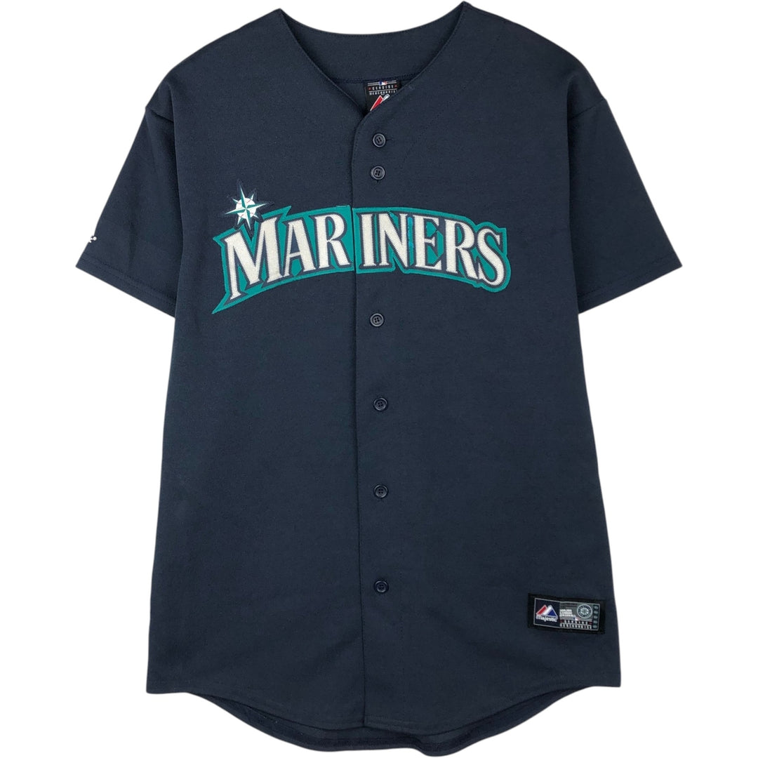90'S Majestic MLB Seattle Mariners Game Shirt Baseball Shirt Made in USA Men's XL polyester navy blue type Vintage Second Hand
