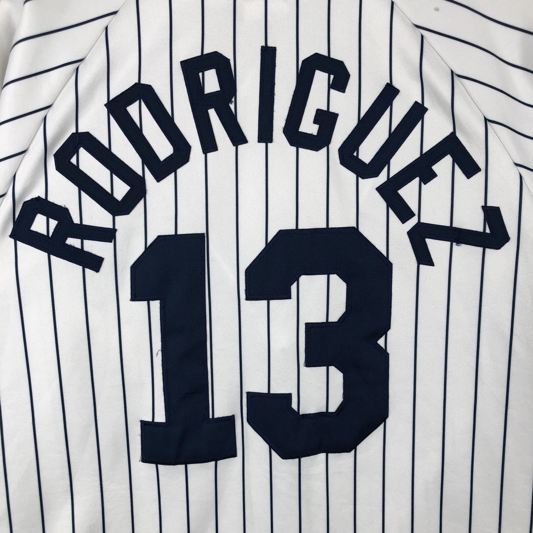 90s-00'S Majestic MLB New York Yankees Stripe Pattern Game Shirt Baseball Shirt Men's Size M (approx.) polyester white type Vintage Second Hand