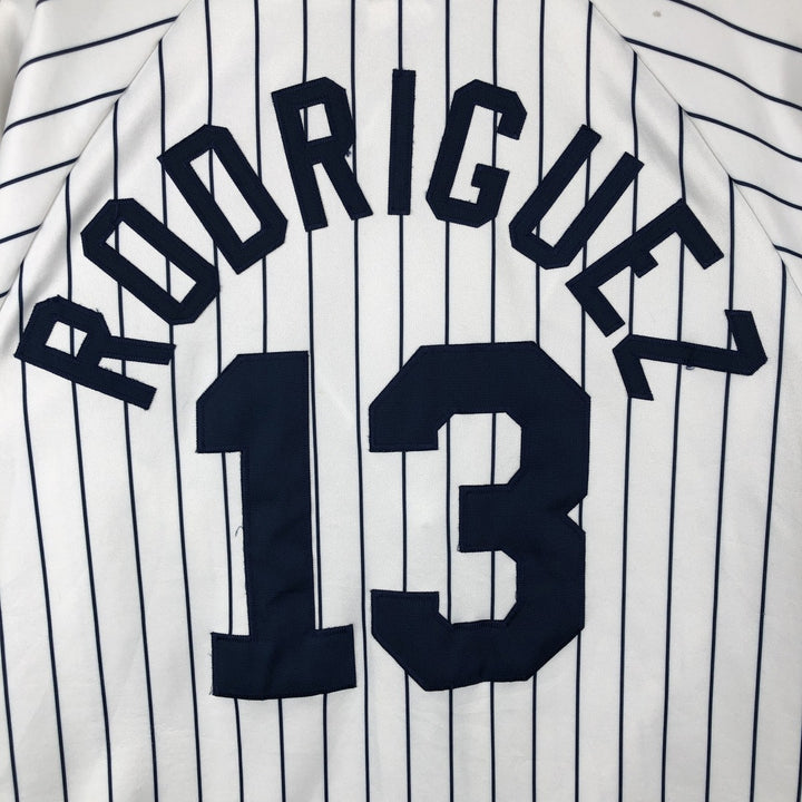 90s-00'S Majestic MLB New York Yankees Stripe Pattern Game Shirt Baseball Shirt Men's Size M (approx.) polyester white type Vintage Second Hand