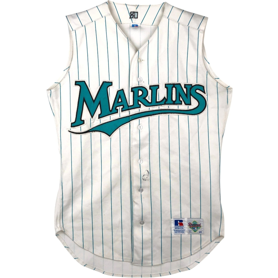 80s-90'S Russell MLB Florida Marlins Stripe Pattern Sleeveless Game Shirt Baseball Shirt Men's Size S (approx.) polyester white type Vintage Second Hand