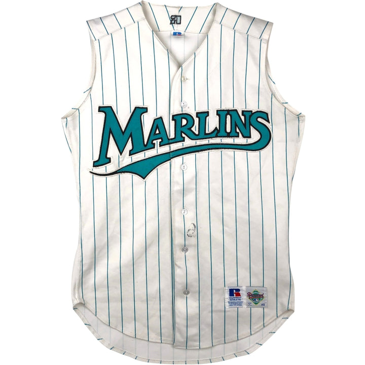 80s-90'S Russell MLB Florida Marlins Stripe Pattern Sleeveless Game Shirt Baseball Shirt Men's Size S (approx.) polyester white type Vintage Second Hand
