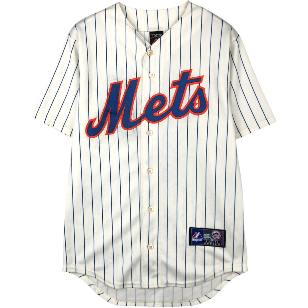 Majestic MLB NEW YORK METS Stripe Pattern Game Shirt Baseball Shirt Made in USA Men's Size S polyester white type Vintage Second Hand