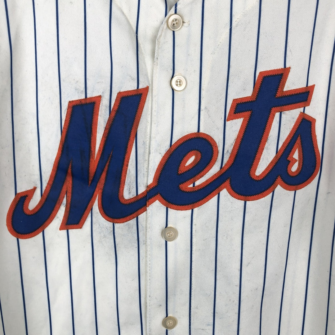Majestic MLB NEW YORK METS Stripe Pattern Game Shirt Baseball Shirt Made in USA Men's Size S polyester white type Vintage Second Hand