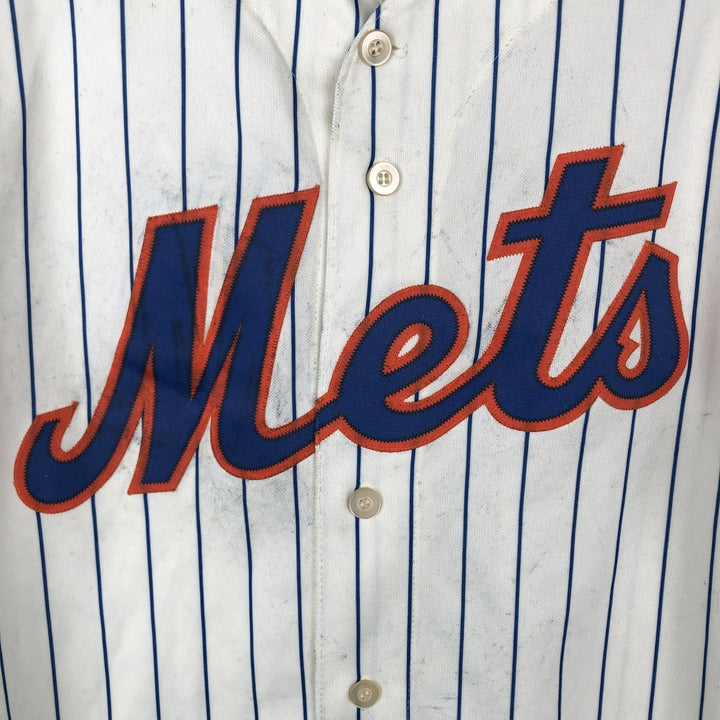 Majestic MLB NEW YORK METS Stripe Pattern Game Shirt Baseball Shirt Made in USA Men's Size S polyester white type Vintage Second Hand