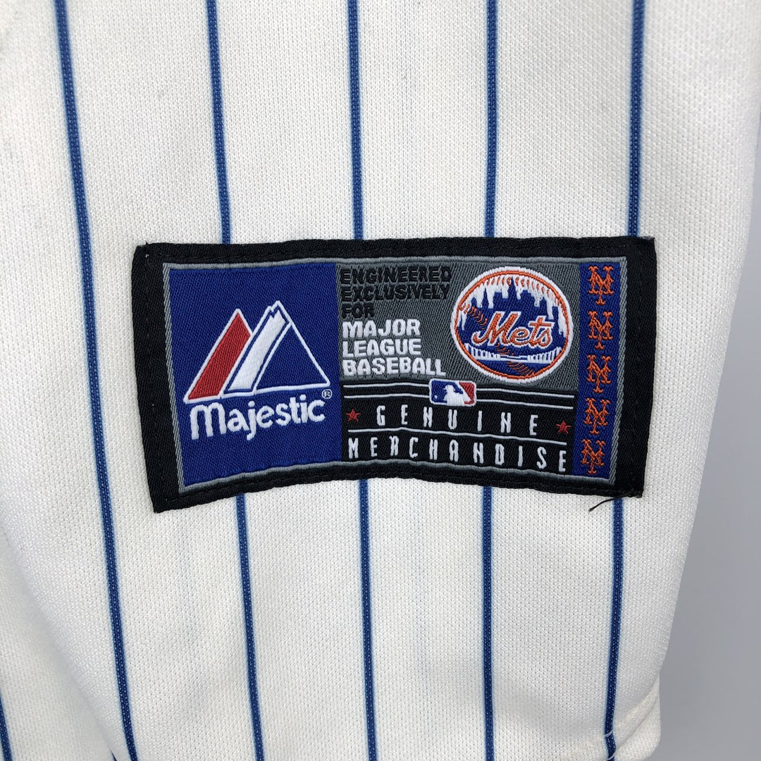 Majestic MLB NEW YORK METS Stripe Pattern Game Shirt Baseball Shirt Made in USA Men's Size S polyester white type Vintage Second Hand