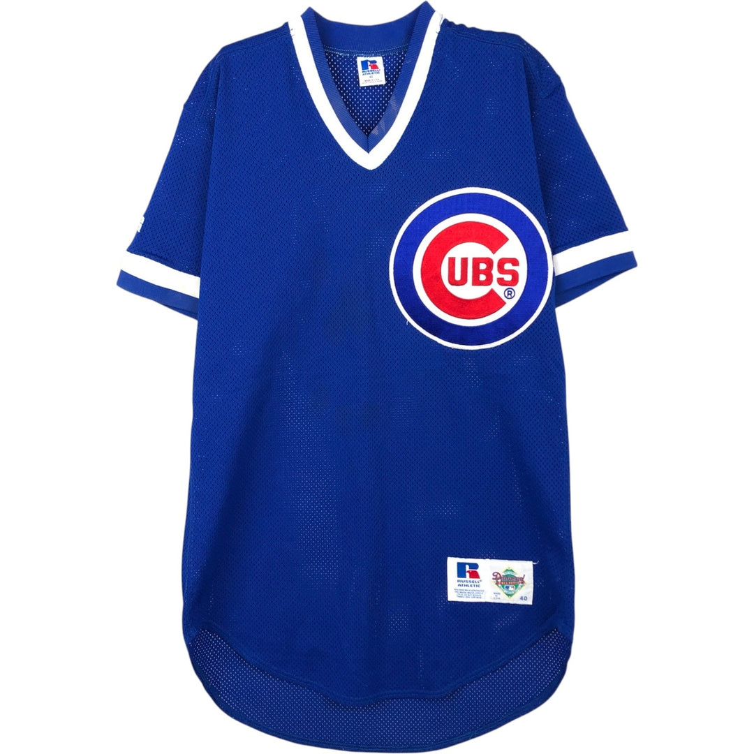 90'S Russell MLB Chicago Cubs V-neck Mesh Baseball T-Shirt, Made in USA, Men's Size M (approx.) Nylon blue type Vintage Second Hand