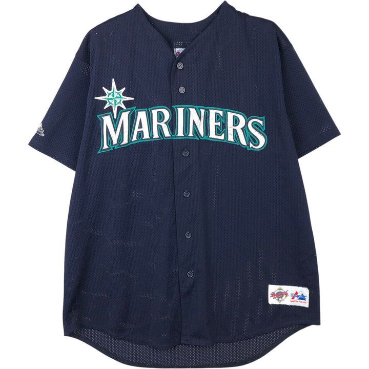 1990'S Majestic MLB Seattle Mariners Game Shirt Baseball Shirt Made in USA Men's XL (approx.) polyester navy blue type Vintage Second Hand