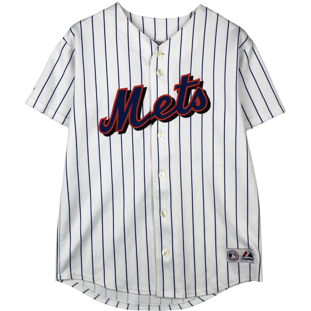 90s-00'S Majestic MLB New York Mets Stripe Pattern Game Shirt Baseball Shirt Men's Size S (approx.) unclear white type Vintage Second Hand