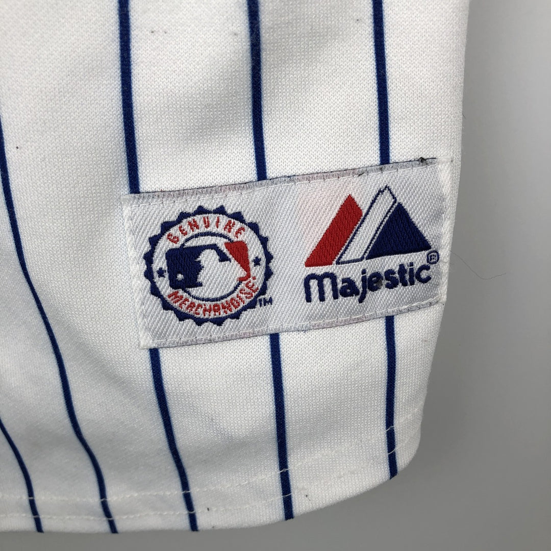 90s-00'S Majestic MLB New York Mets Stripe Pattern Game Shirt Baseball Shirt Men's Size S (approx.) unclear white type Vintage Second Hand