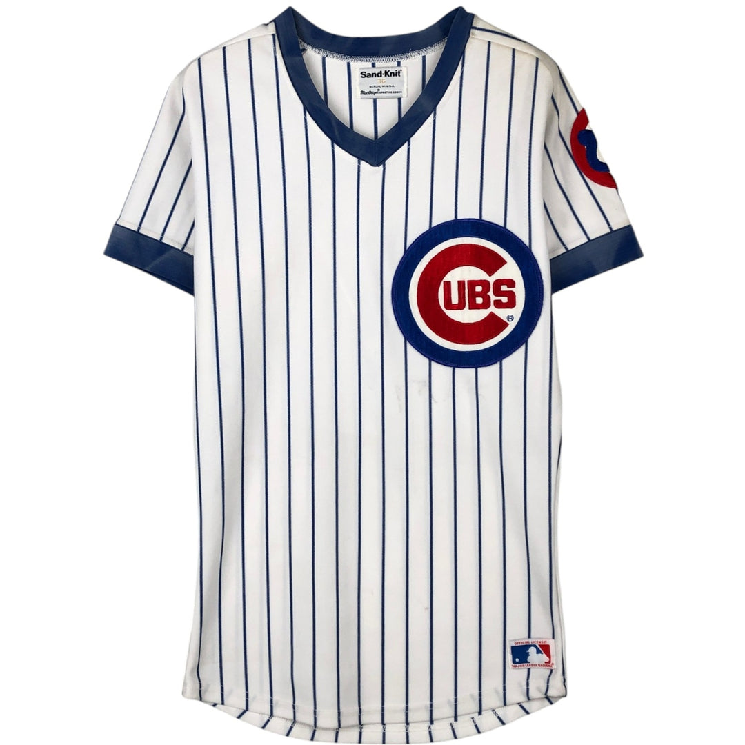 Sand-Knit MLB Chicago Cubs Stripe Pattern V-Neck Baseball T-Shirt, Men's Size S (Equivalent), Vintage polyester white type Vintage Second Hand