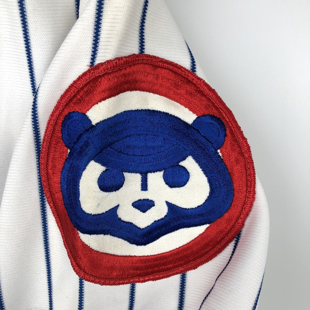 Sand-Knit MLB Chicago Cubs Stripe Pattern V-Neck Baseball T-Shirt, Men's Size S (Equivalent), Vintage polyester white type Vintage Second Hand