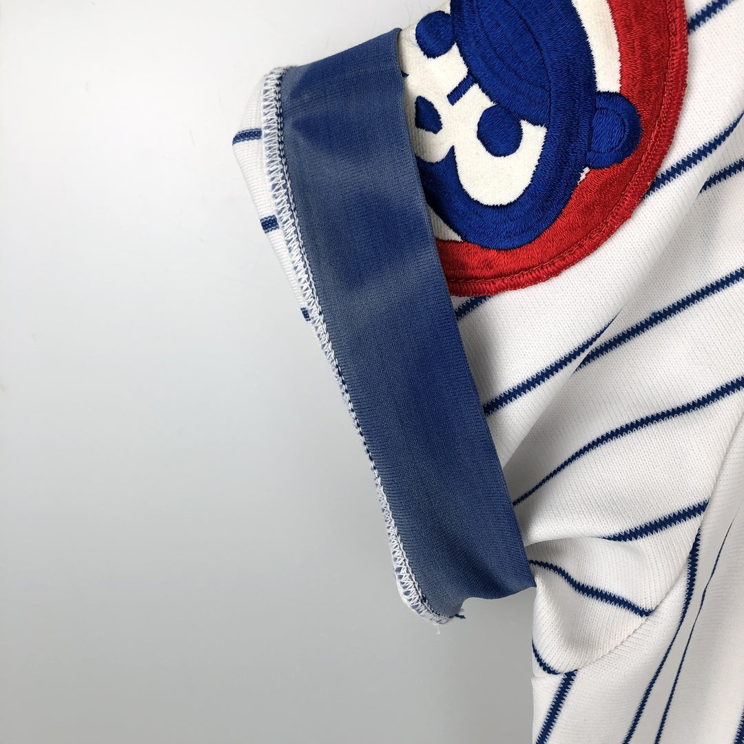 Sand-Knit MLB Chicago Cubs Stripe Pattern V-Neck Baseball T-Shirt, Men's Size S (Equivalent), Vintage polyester white type Vintage Second Hand