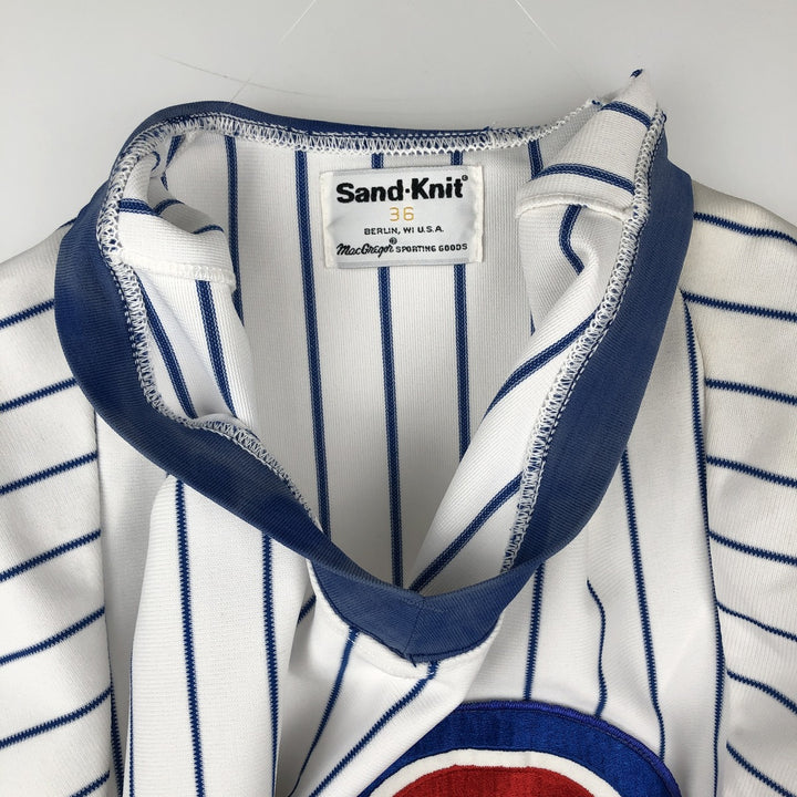 Sand-Knit MLB Chicago Cubs Stripe Pattern V-Neck Baseball T-Shirt, Men's Size S (Equivalent), Vintage polyester white type Vintage Second Hand