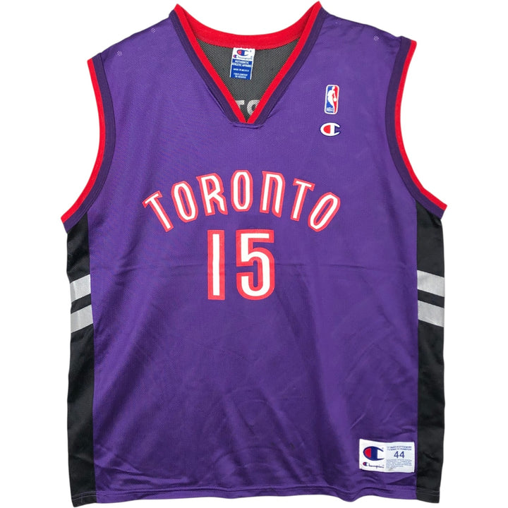 90'S Champion NBA Toronto Raptors V-neck Mesh Game Shirt Replica Uniform (Men's Size L) Nylon purple type Vintage Second Hand