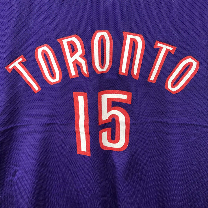 90'S Champion NBA Toronto Raptors V-neck Mesh Game Shirt Replica Uniform (Men's Size L) Nylon purple type Vintage Second Hand
