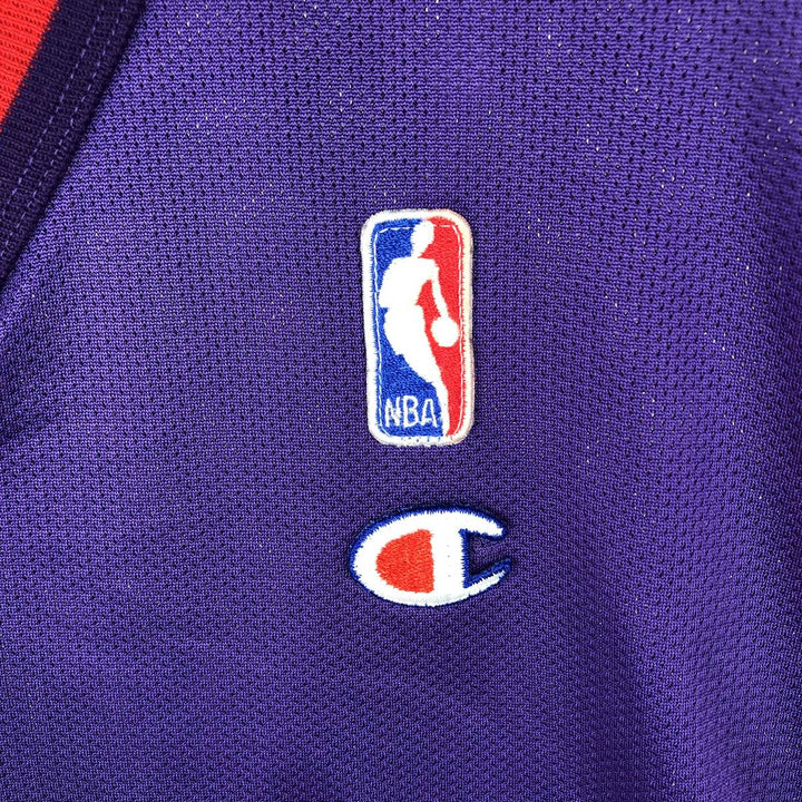 90'S Champion NBA Toronto Raptors V-neck Mesh Game Shirt Replica Uniform (Men's Size L) Nylon purple type Vintage Second Hand