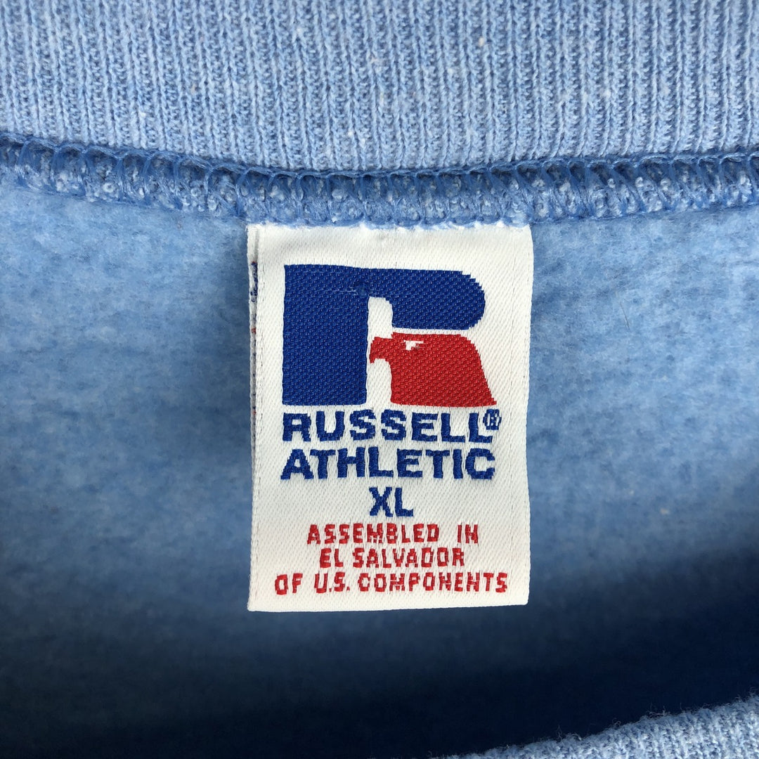 90s-00'S Russell Print Sweatshirt, Men's Size XL (Equivalent), Vintage cotton Blue type light blue Vintage Second Hand